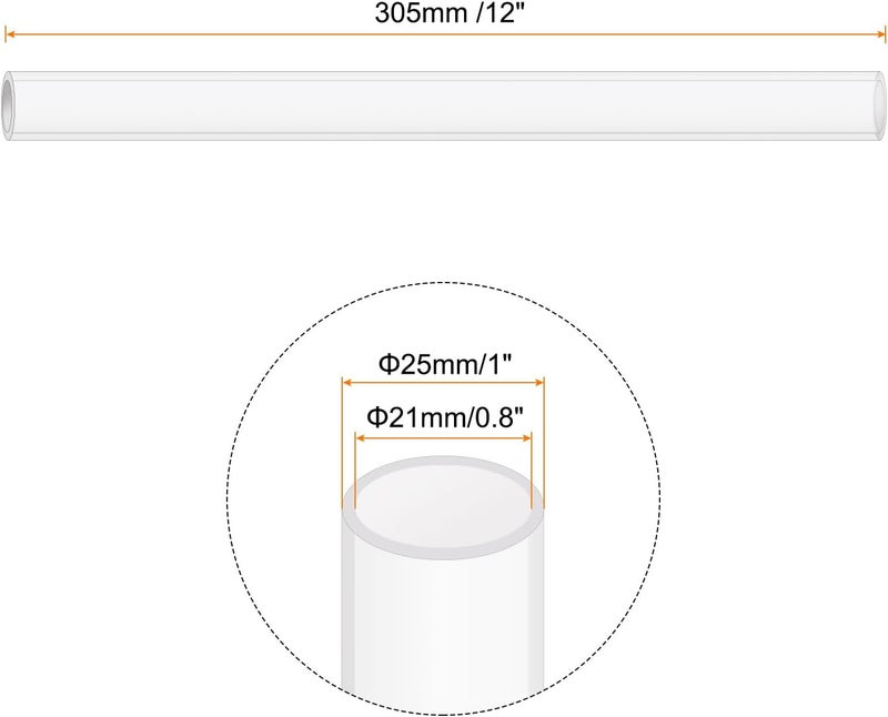 Rebower 12" Clear Plastic Rigid Pipe 21mm x 25mm(0.8" x 1") Acrylic Tube Round Polycarbonate Tubing, [for Plumbing, Hydraulics, Aquarium, DIY] - 2Pcs - Image 2